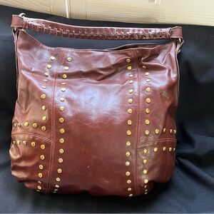 Studded Brown Leather Hobo Bag